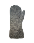 Palm of a grey wool mitten with Auclair logo on the cuff.