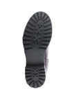 Outsole view of the women's Bos&Co Calib ankle boot showing durable tread pattern for traction in wet and cold conditions.
