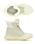 Side and top view of Women's Merrell Marquette Thermo Lace Waterproof Boot showing fleece lining, lace-up design, and ankle-high winter protection.