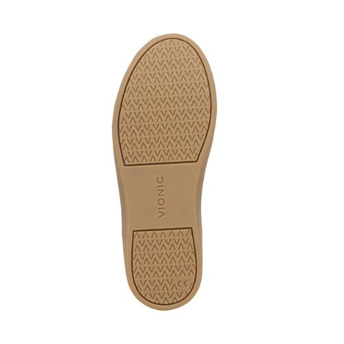 Tan outsole with "v" design tread and Vionic stamped in middle