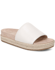 White slide espadrille sandal with tan footbed.