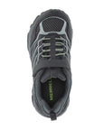 Top view of Kids Merrell Moab FST Low A/C Storm Sneaker showing breathable mesh upper and secure hook-and-loop closure for all-day comfort.