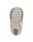 Grey outsole with brown accents, soft motion pattern tread and Stride Rite logo on heel.