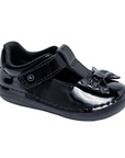 Black Patent kids Mary-Jane with Velcro closure and patent bow on toe.