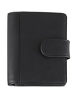 Black leather wallet with snap closure.