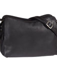 Derek Alexander Double Zip Crossbody Leather Bag in black with adjustable strap, ideal for everyday use and travel in the crossbody handbags category.