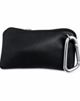 Black pouch with a silver carabiner.