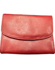 Derek Alexander Half Flap Leather Crossbody Organizer Bag in vibrant red cowhide leather with minimalist and stylish compact design.