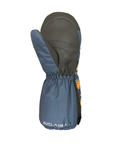 Blue and grey mitten with 'Auclair' branding on cuff.