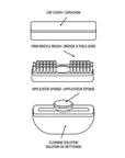 Diagram of scrub brush showing breakdown of cap, bristles, sponge and cleaning solution.