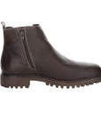 Profile view of Dax boot in brown, displaying inside zipper.