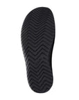 Outsole view of Clarks Wesley Sun men's sandal in black, highlighting the textured rubber sole for grip and durability.