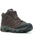 Men's Merrell Moab 3 Thermo Mid Hiking Boot in brown with waterproof leather, rugged sole, and lace-up design for outdoor winter trekking.