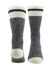 Pair of Grey wool socks with white cuff, toe and heel; with black stripe detail through cuff