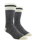Grey wool socks with white cuff, toe and heel; with black stripe detail through cuff.