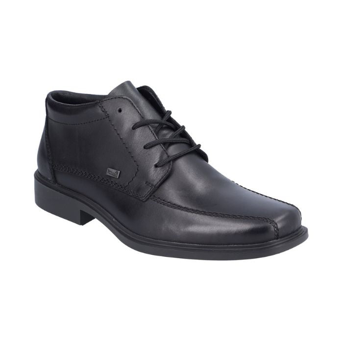 Men's Rieker B0011 lace-up dress boot in black leather with square toe and lightweight sole, ideal for formal and business wear.