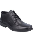 Men's Rieker B0011 lace-up dress boot in black leather with square toe and lightweight sole, ideal for formal and business wear.