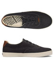 Side and top views of the men's Taos Ballentine casual sneaker showcasing its black canvas upper, cushioned insole, and lace-up design.
