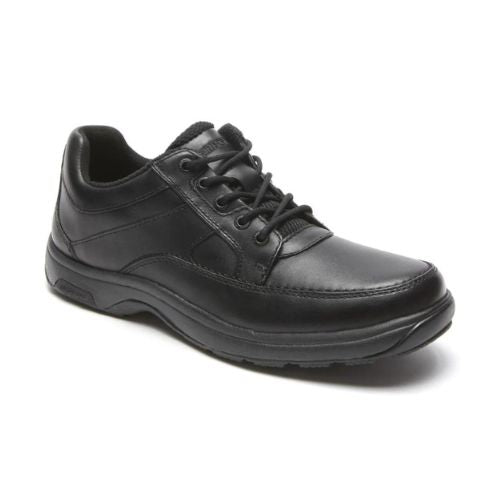 Midland Lace-Up in black. Black leather upper with apron toe stitching. Laces, midsole, and outsole are all black.