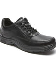 Midland Lace-Up in black. Black leather upper with apron toe stitching. Laces, midsole, and outsole are all black.