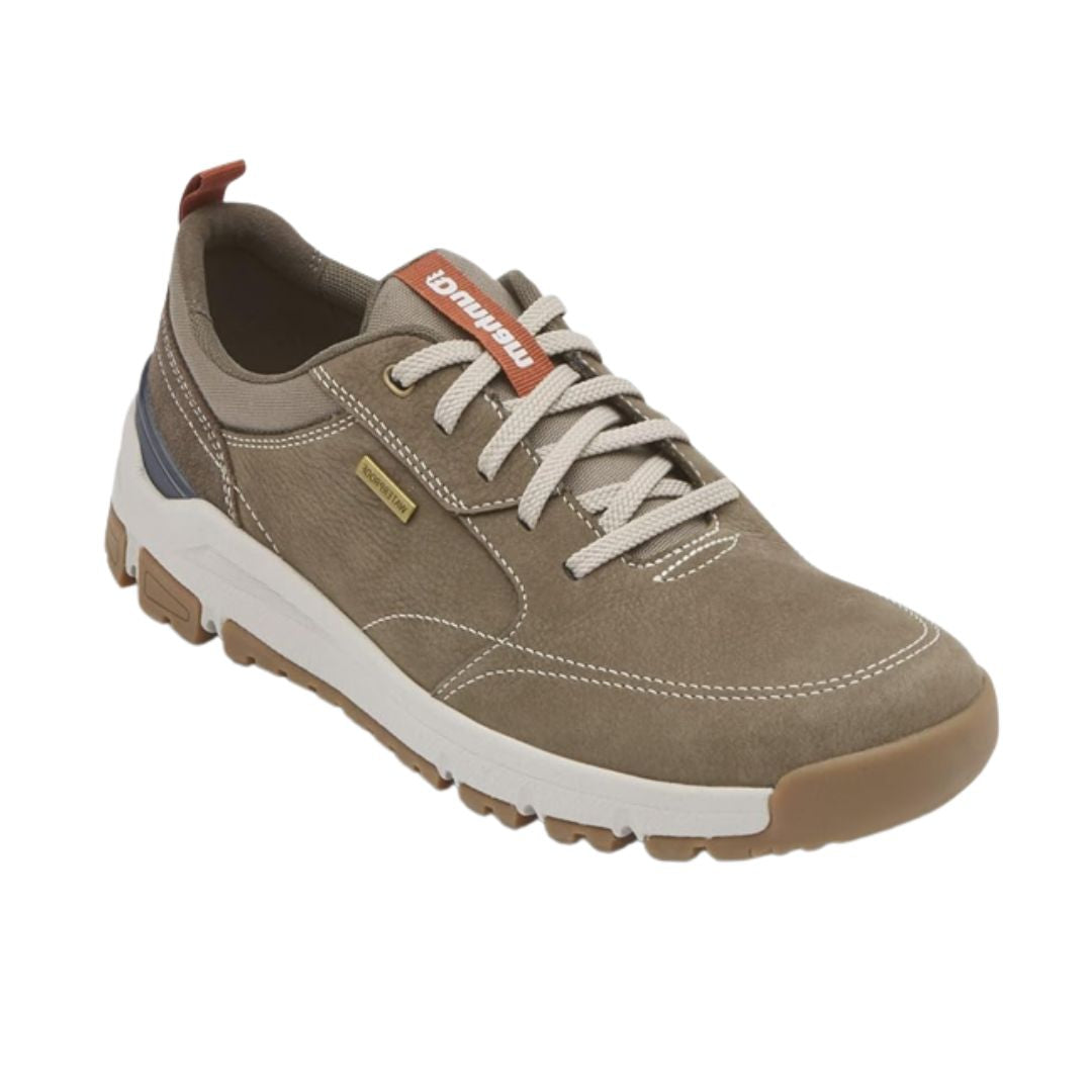 Men's Dunham Glastonbury Ubal II Sneaker in tan with contrast stitching and waterproof leather for casual and rugged use.