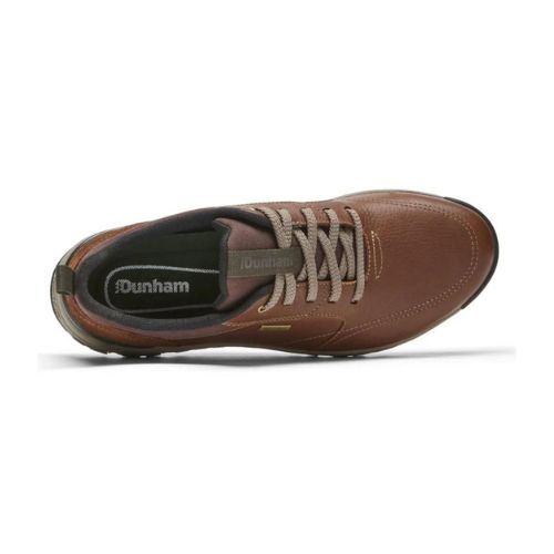 Top view of brown Dunham Glastonbury Ubal II Sneaker showing lace-up design and padded collar for secure, all-day wear.