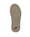Tan outsole with light tread pattern with red Rieker logo at heel.