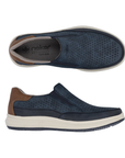 Pair of Slip-on Sneakers in navy with perforated upper, brown heel cap, grey Rieker logo'd footbed, white midsole and navy outsole