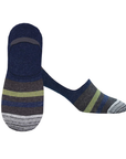 Grey sock liners with pale green and navy blue sailor stripes on toe.