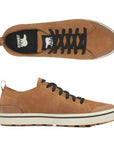 Top and side views of Men's Sorel Metro II Low Sneaker showcasing waterproof leather upper and cushioned sole for all-day comfort.