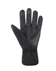 Palm of black nylon glove with 3 finger touch screen pads and zig zag stitching at cuff.