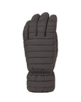 Black nylon glove with stitched line details and zig zag stitching at cuff.