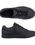 Pair of A low-top casual sneakers with a black matte finish, black laces, and a black outsole.