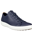 Navy blue sneaker with navy laces, white midsole and beige outsole.