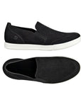 Pair of black perorated instep slip-on leather sneaker, black Ecco logo'd footbed with white outsole.