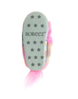 Grey outsole on slipper with star pattern grips and Robeez logo in middle.