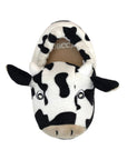 Smiling cow slipperwith 3D horns and ears and beige Robeez logo'd footbed.