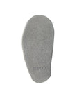 Baby shoe grey suede outsole with Robeez logo on heel.