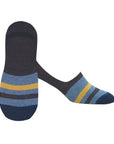 Navy sock liners with yellow and light blue sailor stripes on toe.
