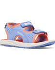 Kids Merrell Panther 3.0 comfort sandal in lavender and coral, water-friendly with adjustable straps for a secure and stylish fit.