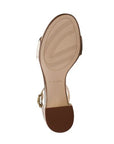 Bottom view of gold Clarks Ezoria Mae Heeled Sandal showing textured sole for grip and comfort, perfect for formal occasions.