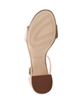 Sole view of nude Clarks Ezoria Mae Heeled Sandal showing non-slip tread and cushioned support for all-day wedding comfort.