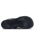Outsole view of Women's Clarks Mira Bay Sport Sandal in blue, featuring textured grip for enhanced traction and stability.