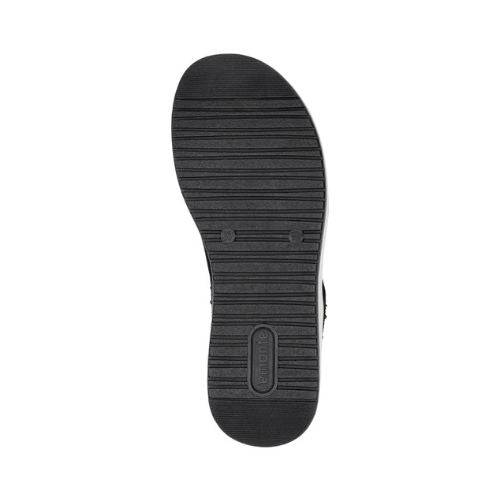 Outsole view of black Remonte D1J55 backstrap sandal for women, showing durable tread pattern for everyday wear.