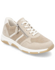Women's Remonte D1S04 sneaker in beige with lace-up and side zipper design, ideal for lightweight comfort and flexible wear.