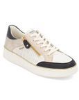 Women's Remonte D2E04 Lace-Up Sneakers in beige, white, and black with side zipper and textured sole, ideal for casual wear.
