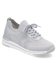 Women's Remonte R6712 Slip-On Sneaker in light grey with stretch textile upper and lace-up closure for flexible fit and comfort.