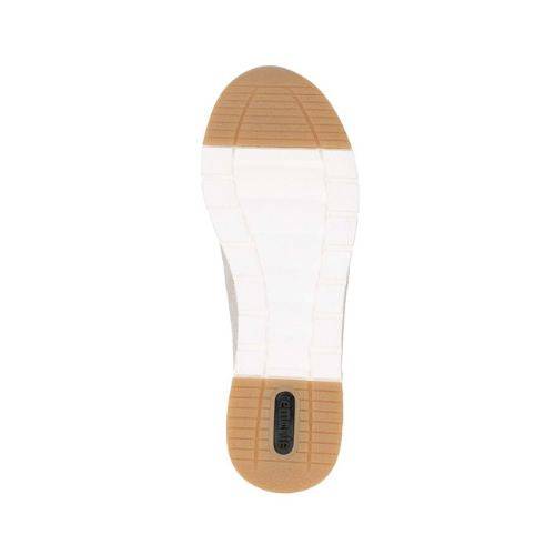 Outsole view of beige Women's Remonte R6712 Slip-On Sneaker featuring shock-absorbing tread and durable rubber grip.
