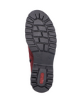 Black treaded outsole with red Rieker logo on heel.
