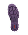 Purple rubber outsole with red Rieker logo on heel.